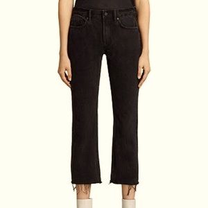 All Saints Serene Black Cropped Kick Flare Jeans